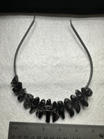 Black Handmade Natural Crystal Crown Headband – Aura-Coated Crystal Points & Crescent Moon