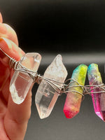 Clear Quartz & Rainbow Aura Crystal Crown Headband – Crescent Moon