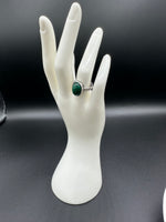 Natural Malachite Adjustable Stainless Steel Ring – Oval Gemstone Cabochon Ring
