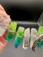 Clear Quartz & Blue Green Aura Crystal Crown Headband – Crescent Moon
