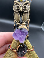 Tiger Eye & Amethyst Decorative Crystal Broom with Owl