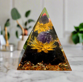 Amethyst Lotus Flower Orgonite Pyramid #18