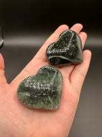 Green Mica in Quartz Heart | Polished Natural Crystal Heart | Green Mica Quartz Pocket Stone BIN #2