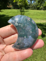 Moss Agate Carved Moon #4