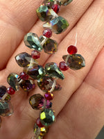 Iridescent Smoky AB Glass Teardrop Bead Strand – Red Faceted Spacer Beads