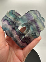 Rainbow Fluorite Decorative Carved Heart with Stand #9