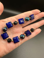 Cobalt Blue Glass Bead Strand with Iridescent & Black Faceted Accents