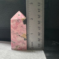 Rhodochrosite Four-Sided Tower #5 – Pink, Cream & Dark Matrix Crystal Point