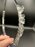 Pink, Blue & Silver Handmade Natural Crystal Crown Headband – Aura-Coated Crystal Points & Crescent Moon