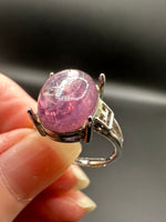 Natural Lepidolite Adjustable Stainless Steel Ring – Oval Purple Gemstone Crystal Ring