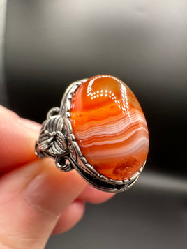Vintage Style Carnelian Stainless Steel Adjustable Ring #1