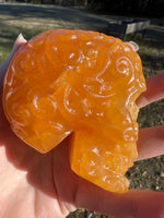 Orange Calcite Skull Carving #4