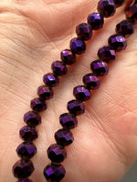Metallic Plum Purple Faceted Glass Bead Strand – Round Coated Glass Beads for Jewelry Making