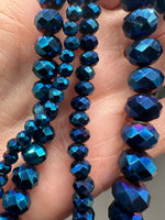 Metallic Midnight Blue Faceted Glass Rondelle Bead Strands – Mixed Sizes for Jewelry Making