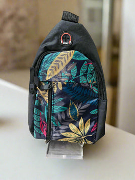 Nylon Leaf Print Backpack Crossbody Bag
