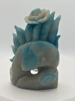 Unique Trolleite Nine-Tailed Fox Carving with Flower