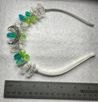 Clear Quartz & Blue Green Aura Crystal Crown Headband – Crescent Moon