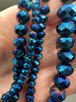 Metallic Midnight Blue Faceted Glass Rondelle Bead Strands – Mixed Sizes for Jewelry Making
