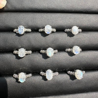 Natural Sri Lankan Moonstone Adjustable Stainless Steel Ring – Blue Flash Gemstone Ring