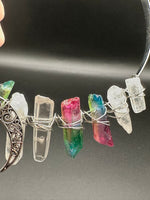 Clear Quartz & Rainbow Aura Crystal Crown Headband – Crescent Moon
