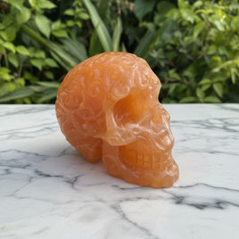 Orange Calcite Skull Carving #2