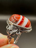 Vintage Style Carnelian Stainless Steel Adjustable Ring #10