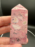 Rhodochrosite Four-Sided Tower #5 – Pink, Cream & Dark Matrix Crystal Point