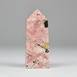 Rhodochrosite Four-Sided Tower #5 – Pink, Cream & Dark Matrix Crystal Point