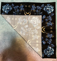 Black Cat and Blue Flowers with Moon Altar/Tarot Tapestry Cloth