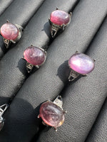 Natural Lepidolite Adjustable Stainless Steel Ring – Oval Purple Gemstone Crystal Ring