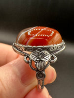 Vintage Style Carnelian Stainless Steel Adjustable Ring #9