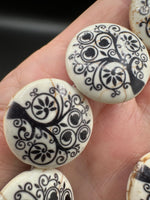 Ivory Glass Tree of Life Disc Bead Strand – Black Floral Design
