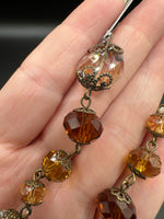 Amber & Champagne Faceted Glass Bead Strand with Antique Brass-Tone Metal