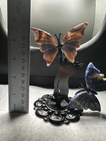 Assorted Natural Crystal Butterfly Wings with Decorative Cat Metal Stand