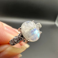 Natural Sri Lankan Moonstone Adjustable Stainless Steel Ring – Blue Flash Gemstone Ring