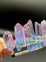 Pastel Rainbow Handmade Natural Crystal Crown Headband – Aura-Coated Crystal Points &  Crescent Moon