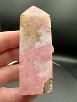 Rhodochrosite Four-Sided Tower #7 – Pink & Cream Natural Mineral Patterns