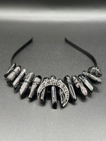 Black Handmade Natural Crystal Crown Headband – Aura-Coated Crystal Points & Crescent Moon