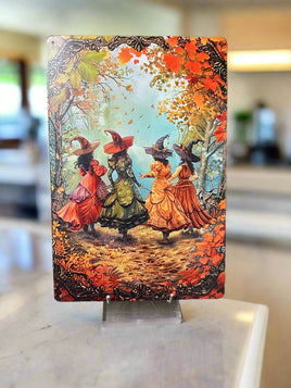 Autumn Scene with Witches Novelty Tin Sign