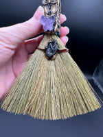 Tiger Eye & Amethyst Decorative Crystal Broom with Owl