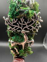 Natural Clear Quartz Crystal Palm Broom with Green Moss & Woodland Décor