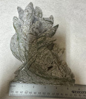 Moss Agate Nine-Tailed Fox Carving with Druzy