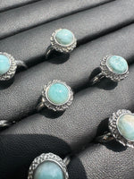 Natural Larimar Adjustable Stainless Steel Ring – Round Cabochon Gemstone Ring