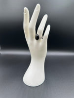 Natural Gold Sheen Obsidian Adjustable Stainless Steel Ring – Oval Cabochon Gemstone Ring