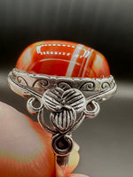 Vintage Style Carnelian Stainless Steel Adjustable Ring #7