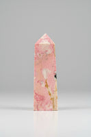 Rhodochrosite Four-Sided Tower #2 – Pink, Cream & Black Matrix Polished Crystal Point