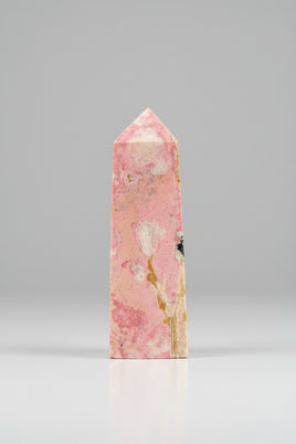 Rhodochrosite Four-Sided Tower #2 – Pink, Cream & Black Matrix Polished Crystal Point