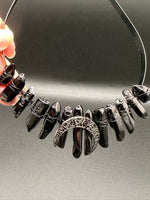 Black Handmade Natural Crystal Crown Headband – Aura-Coated Crystal Points & Crescent Moon
