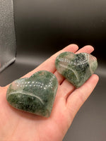 Green Mica in Quartz Heart | Polished Natural Crystal Heart | Green Mica Quartz Pocket Stone BIN #2