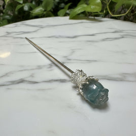 Fluorite Rose Silvertone Metal Hairpin/Scepter #5
